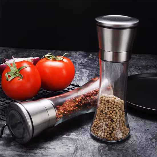 Vente chaude Épice Moulin À Sel Maison Outil De Cuisine En Acier Inoxydable Verre Manuel Moulin À Poivre
