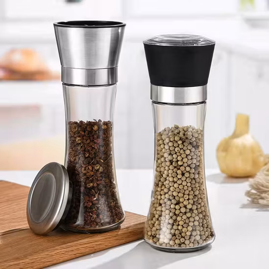 Fabricants vente en gros vente chaude réglable noyau en céramique bouteille en acier inoxydable verre moulin à sel Chili manuel moulin à poivre