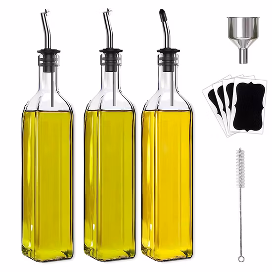 Ensemble élégant et pratique de distributeur d'huile et de vinaigre (17 OZ) avec 1 bouteille d'huile d'olive entonnoir en acier inoxydable